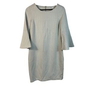 Tyler Böe Textured Geometric Bell Sleeve Dress Women's Medium Gray Beige